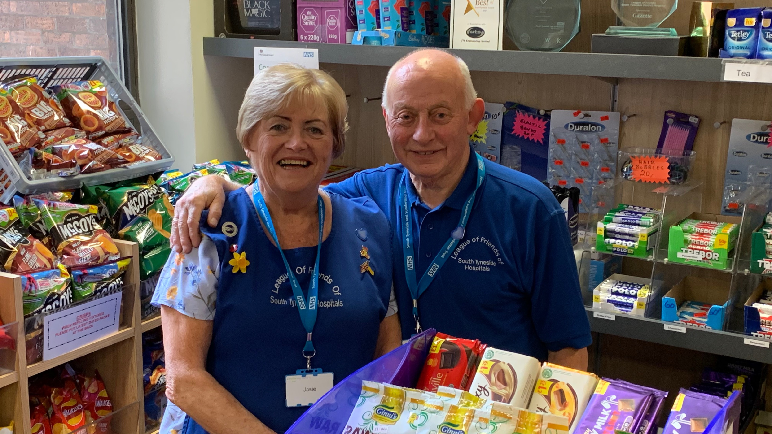 Josie and Eddie in the shop they help run at South Tyneside District Hospital for the League of Friends volunteers..jpg